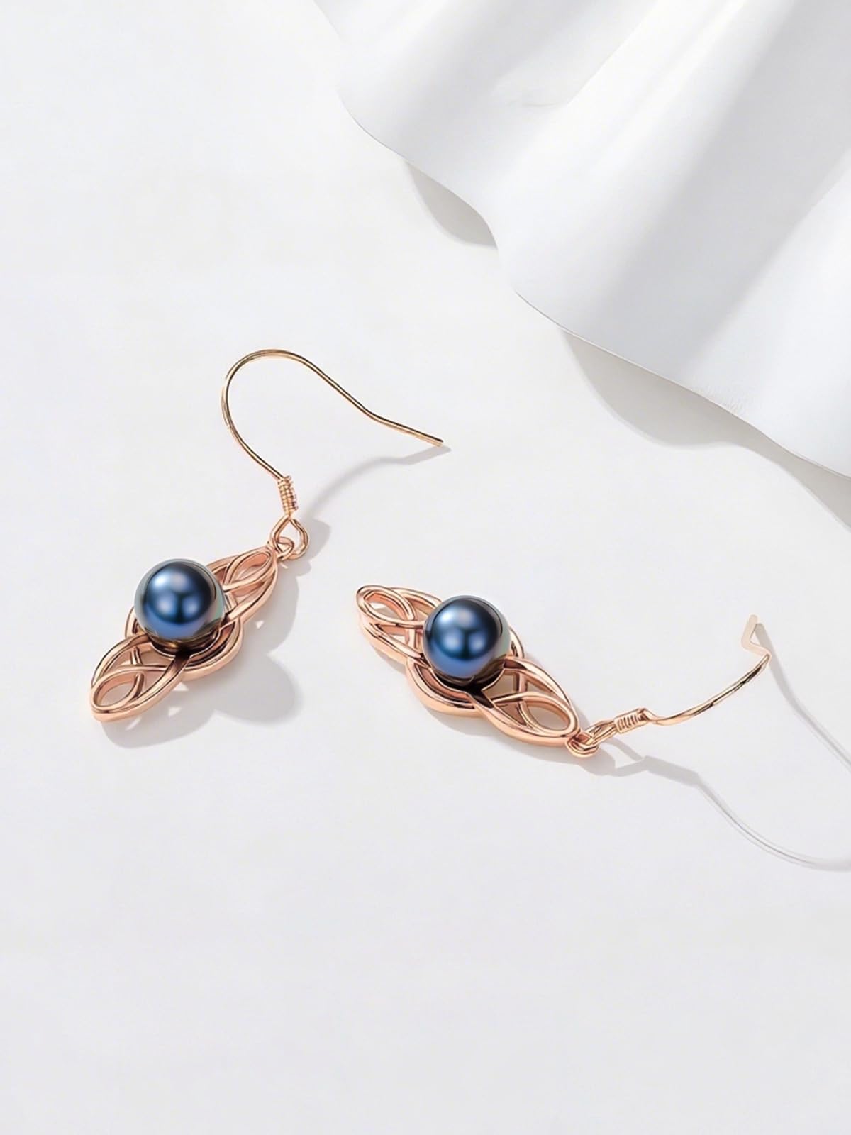 KANNSOAR Tahitian Black Pearl 18K AAAA Rose Gold Plated Sterling Silver Celtic Knot Dangle Drop Earrings for Women Wife Mom Girlfriend Her Jewelry Gift for Anniversary Birthday Christmas