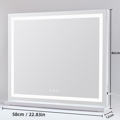 HIEEY Lighted Makeup Mirror, Hollywood Vanity Mirror with Lights, Three Color Lighting Modes, and 5X Magnification Mirror, Smart Touch Control, 360°Rotation (17.3in,White,Gift Box)