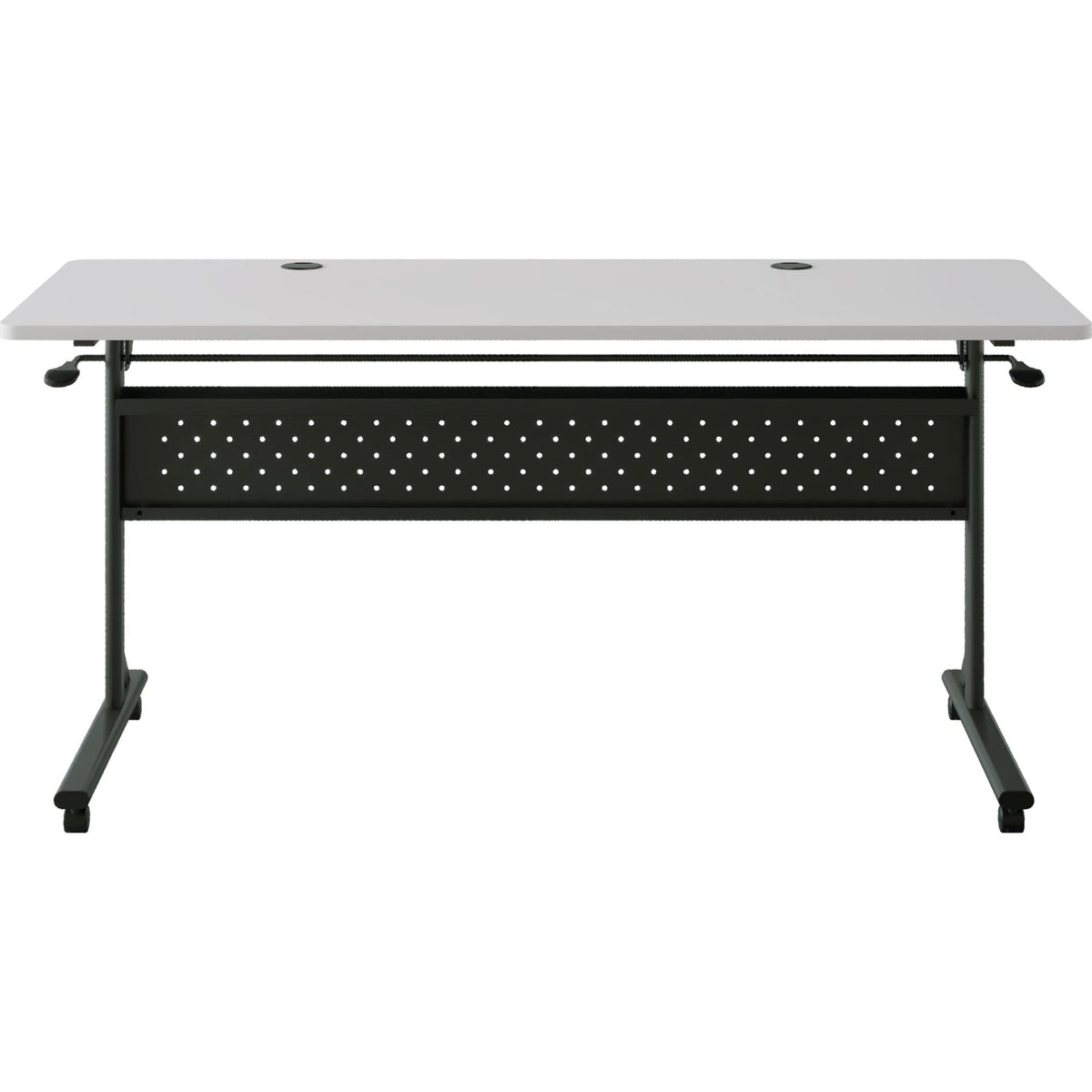Lorell Shift 2.0 Flip & Nesting Mobile Table, 60" x 24" x 29.5", Black Steel Frame, Gray Laminated Top