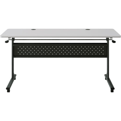 Lorell Shift 2.0 Flip & Nesting Mobile Table, 60" x 24" x 29.5", Black Steel Frame, Gray Laminated Top