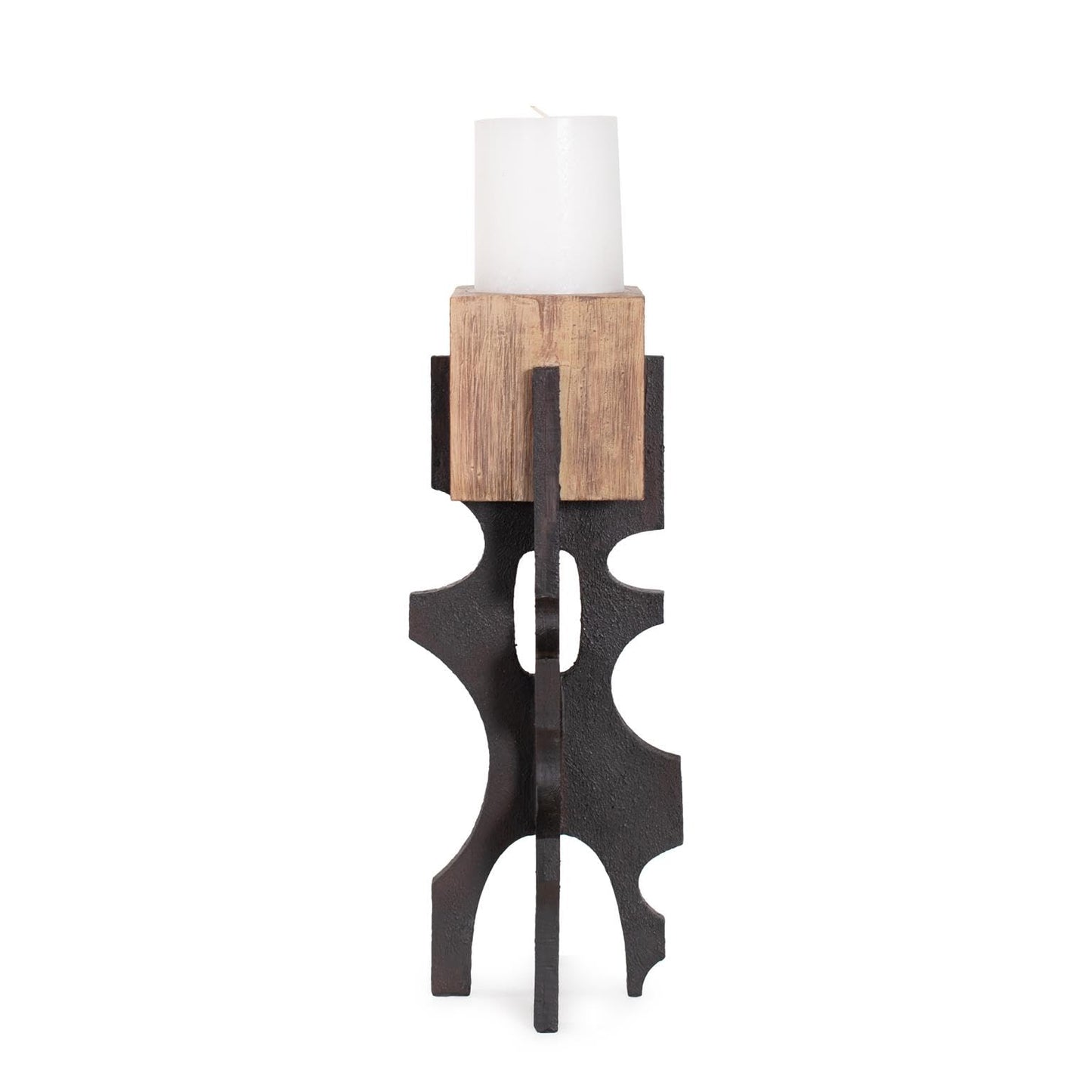 Howard Elliott Collection Cade Architectural Pillar Candle Holder, Black and Sand Modern Industrial Geometric Base Decorative Centerpiece for Living Room, Dining Table & Hallway Decor, Tall