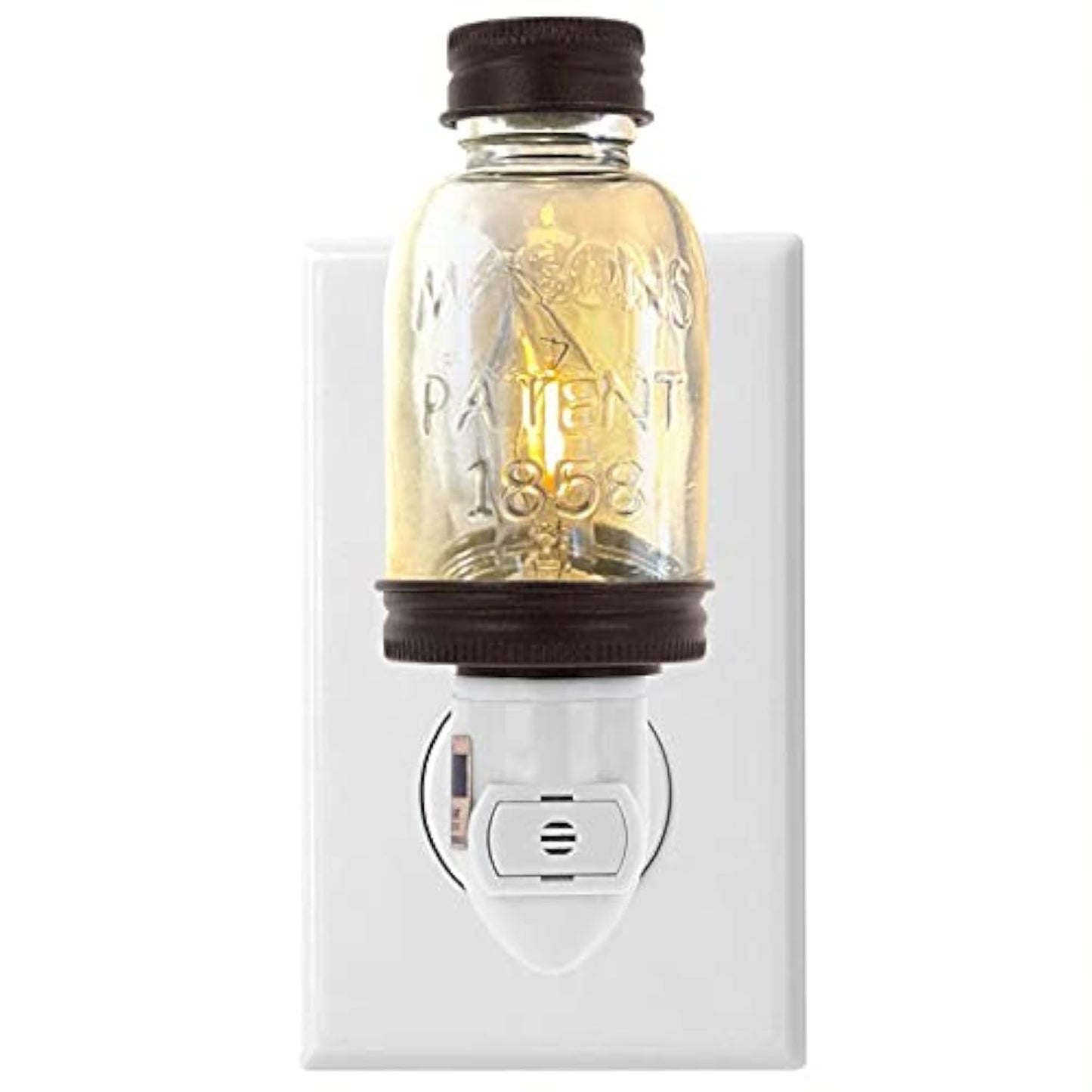 Autumn Alley Rustic Mini Mason Jar Night Light in Bronze | Auto On/Off Sensor | Plug in Farmhouse Wall Decor | Cute Country Night Light | Energy Efficient LED Bulb | Timeless Design