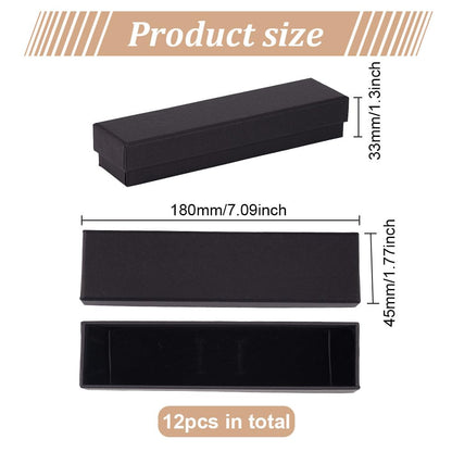 BENECREAT 12 Pack Black Necklace Cardboard Jewellery Box 7x1.7x1.3 Kraft Paper Box Long Jewellery Gift Box with Sponge for Necklace Jewelry, Valentine's Gift Packaging