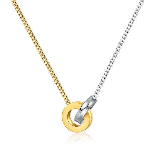 NUZON 2-Tone Interlocking Double Circle Necklaces for Women Infinity Mixed Gold & Silver Ring Pendant Stainless Steel Jewelry Best Friends 16’’