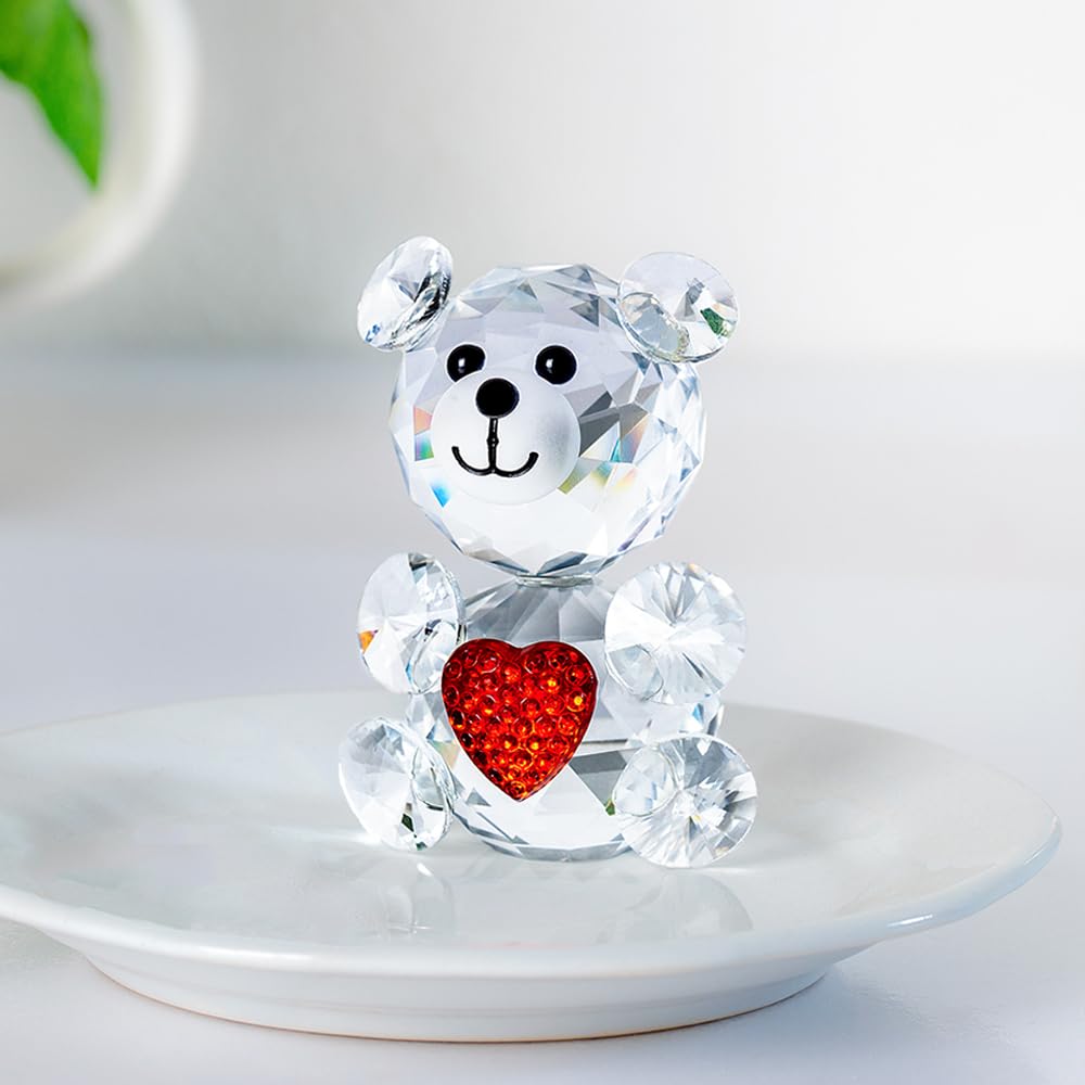 ZRENJHUS Crystal Bear Figurine Collection Pretty Glass Ornament Cute Statue Home Decor Table Animal Collectible Gift