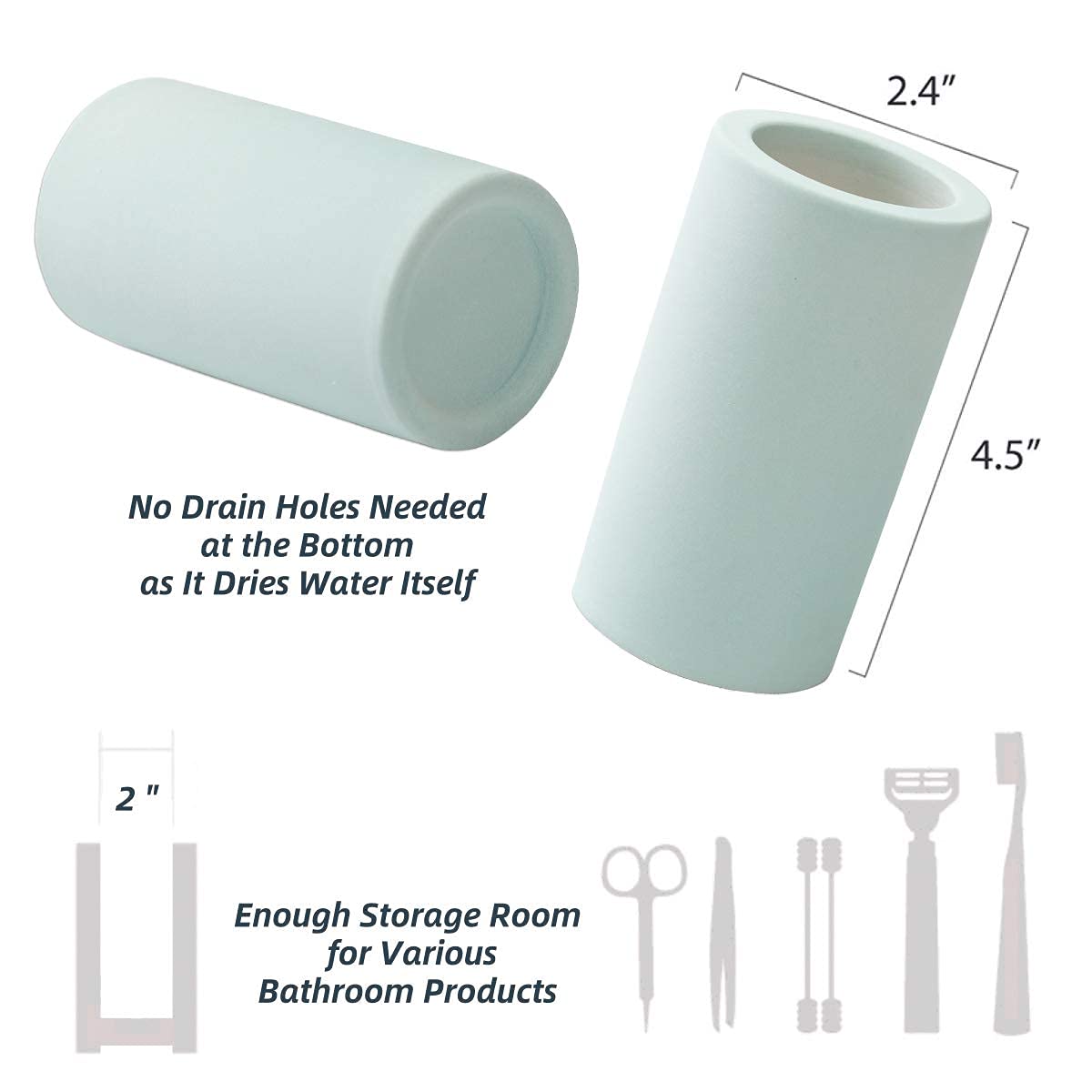 HouseSister Fast-Drying Diatomite Toothbrush Holder - Bathroom Countertop Organizer Stand for Toothpaste, Makeup Brushes, Razors & Accessories (Mint Green)