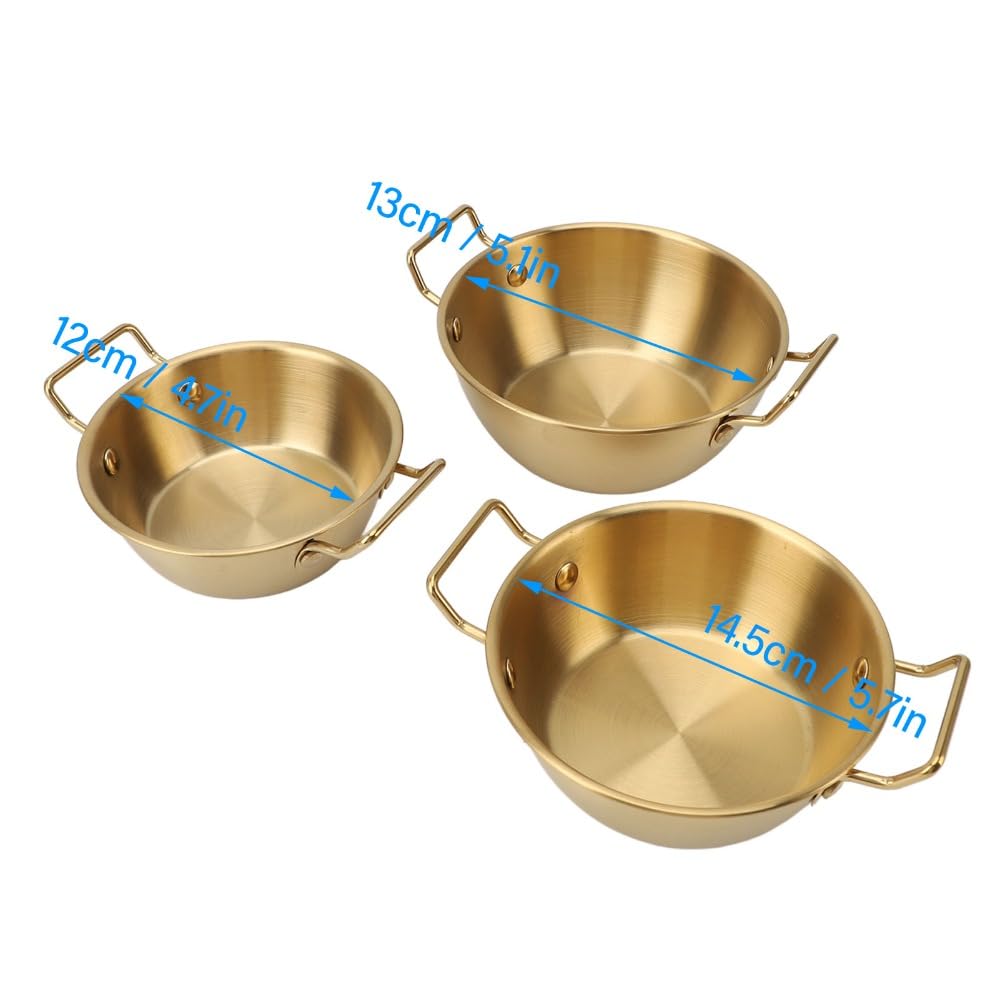 Anu Limen 3 Pcs Multiple Sizes Golden Stainless Steel Round Sauce Bowl with Handle Reusable Stackable Dipping Seasoning Dish for Appetizer Soy Sauce