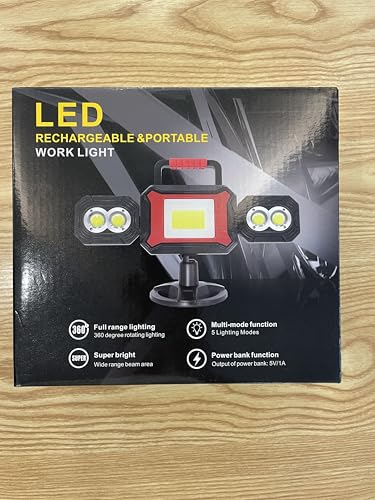 SYLSTAR Rechargeable Work Light, 25W 2700LM COB LED Magnetic Light with USB Power Bank Function, Rotatable Portable Flood for Construction Site, Garage, Workshop, Car Repairing, Black, (ST2700)