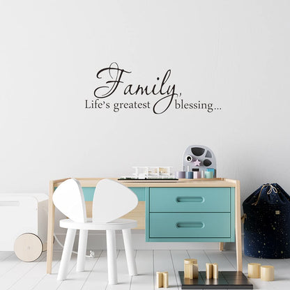 Family Life's Greatest Blessing Vinyl Wall Decal, Removable Stickers for Home Art Decor, Inspirational Quote Saying for Living Room, Bedroom, 22 x 8.3