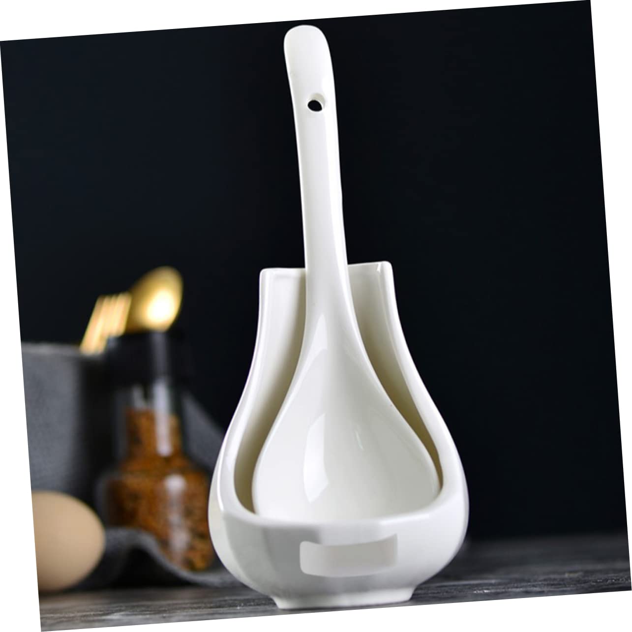 COLLBATH Ceramic Soup Spoon Rest Large Rice Spoon and Porridge with Utensil Holder 8.85 in Porcelain Ladle for Serving Soups Kitchen Dining Restaurants