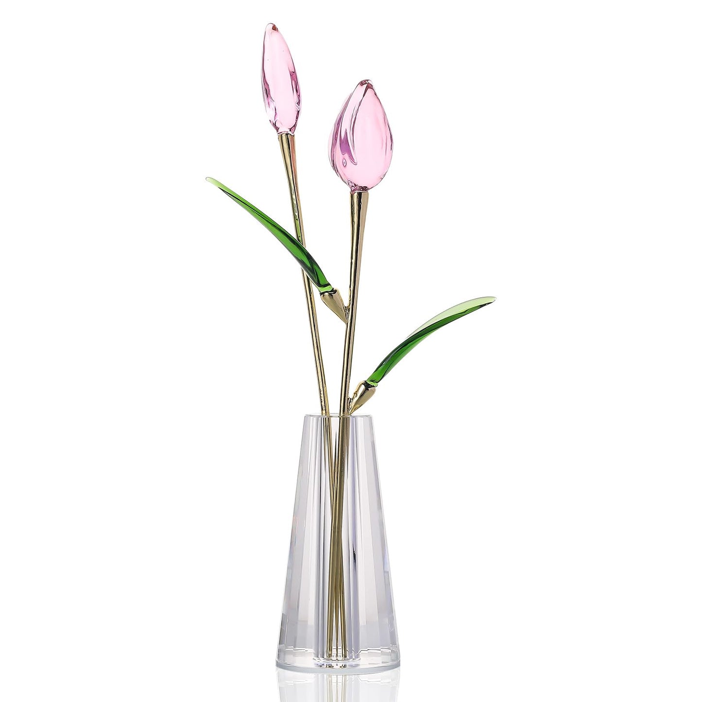 LONGWIN Crystal Tulips Flower Figurine Collectible with Vase Glass Spring Bouquet Flowers with Stem Home Decor Gift for Women Mom