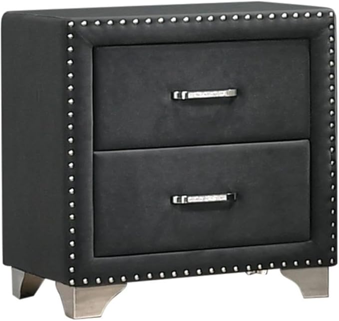 Pemberly Row Contemporary Upholstered 2-Drawer Nightstand, Soft Grey Velvet