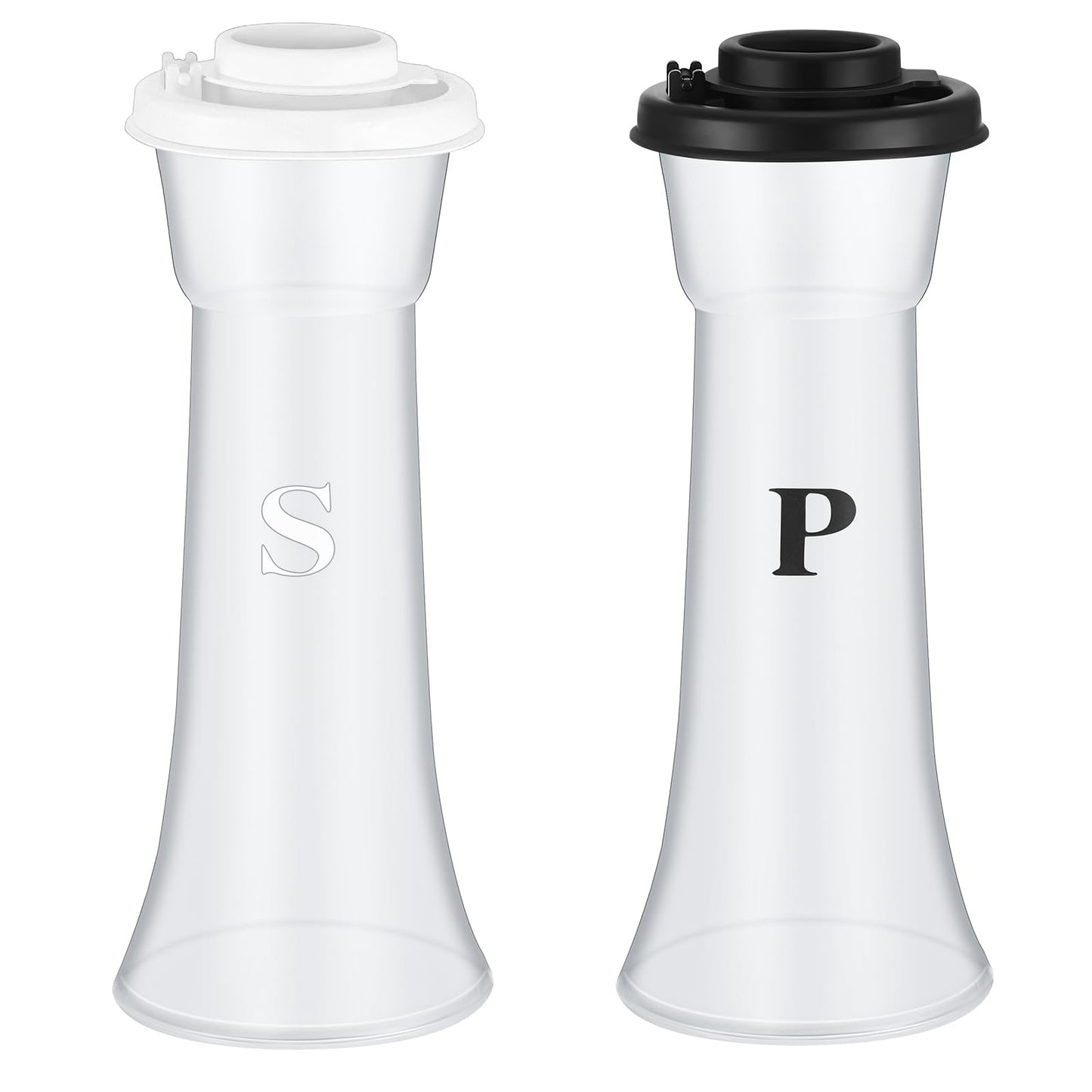 Set of 2 Plastic Salt and Pepper Shakers with Lids Large Salt Shaker Pepper Container Vintage Tall Hourglass Camping Picnic Outdoors Travel Spice Set for Home Picnic Kitchen(Classic,Black White)