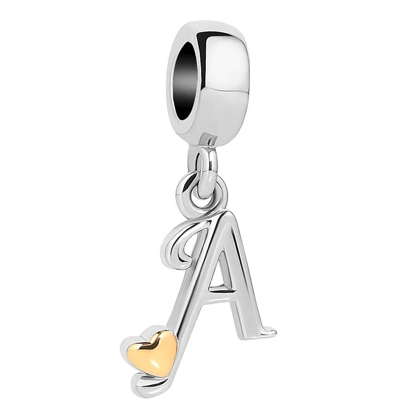 QueenCharms Initial A-Z Letter Charm Golden Heart Alphabet Dangle Beads for Bracelets & Necklaces (A)
