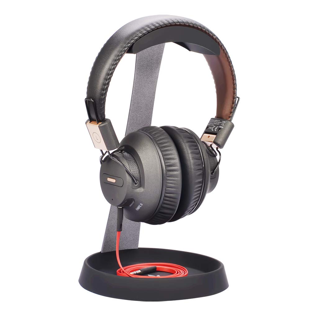 Avantree Metal & Silicone Headphone Stand Hanger with Cable Holder, Black Desk Earphone Mount Rack for Sennheiser, Sony, Bose, Beats Gaming Headset Display, Fancy Music Studio Accessories - HS102