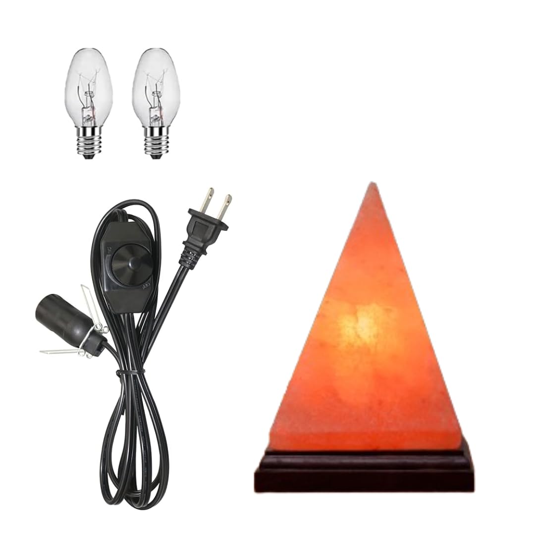NB Himalayan Pink Salt Pyramid Lamp – Hand-Carved Crystal Rock Salt Lamp with Dimmer Switch & 2 Bulbs – Natural Wellness Light from Pakistan – Amber Glow for Home, Office & Meditation Space