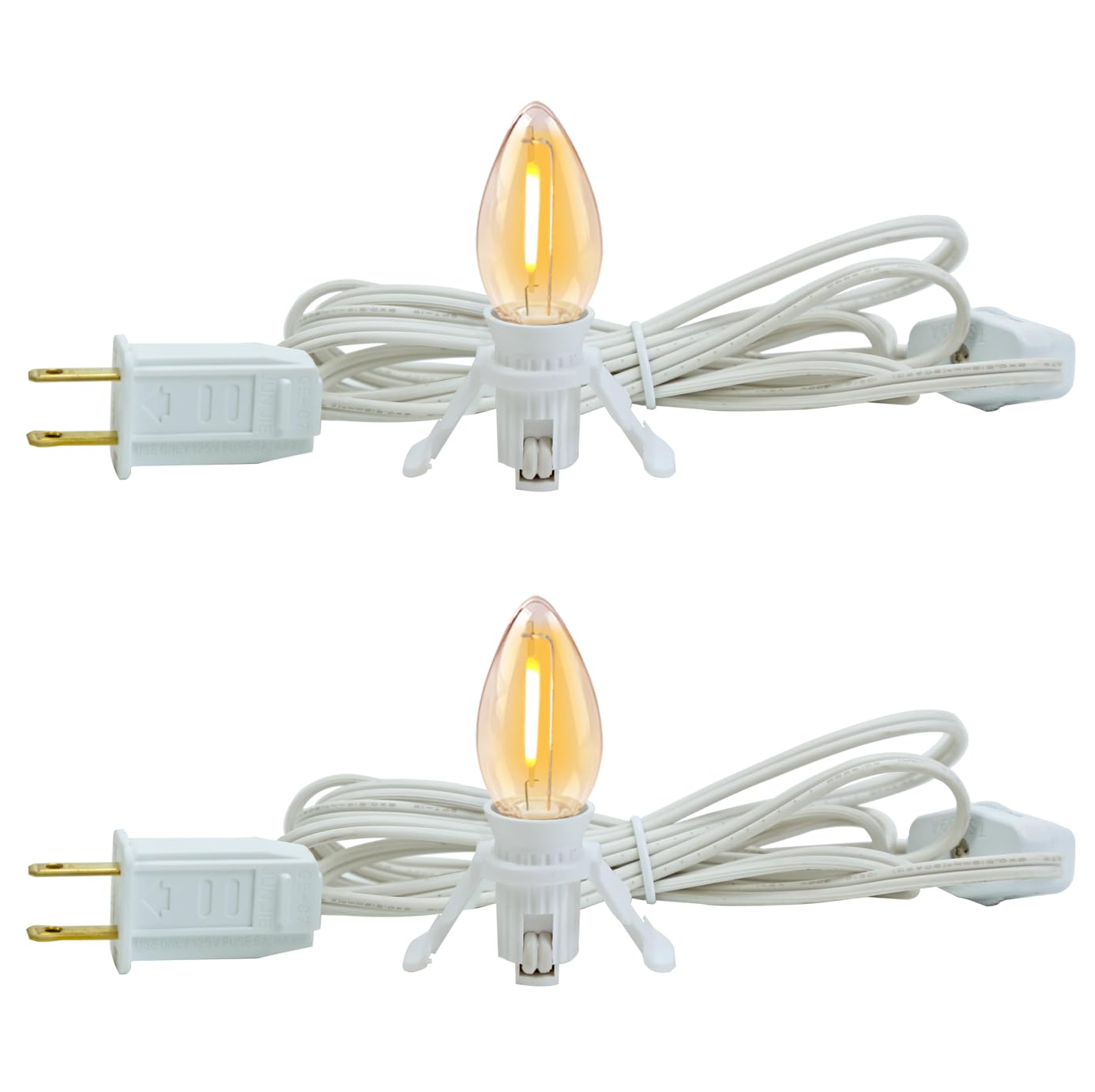 2 Pack Accessory Cord with 2 C7 Led Light Bulb Candelabra-Base E12 Socket White Cord with On/Off Switch Plugs for Holiday Decorations Christmas Village House