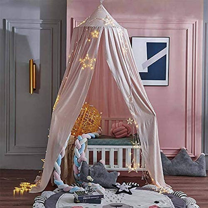 Children Bed Canopy Round Dome, Nursery Decorations, Cotton Mosquito Net, Kids Princess Play Tents, Room Decoration for Baby (Pink)