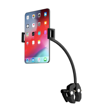 Gooseneck iPad Holder, 360° Adjustable iPad Holder for Treadmill with Super Strong Clamp, Tablet Mount for Stroller, Gym Bicycle, Spin Bike, Wheelchair, Mic Stand, Compatible with 4.7-13" Devices