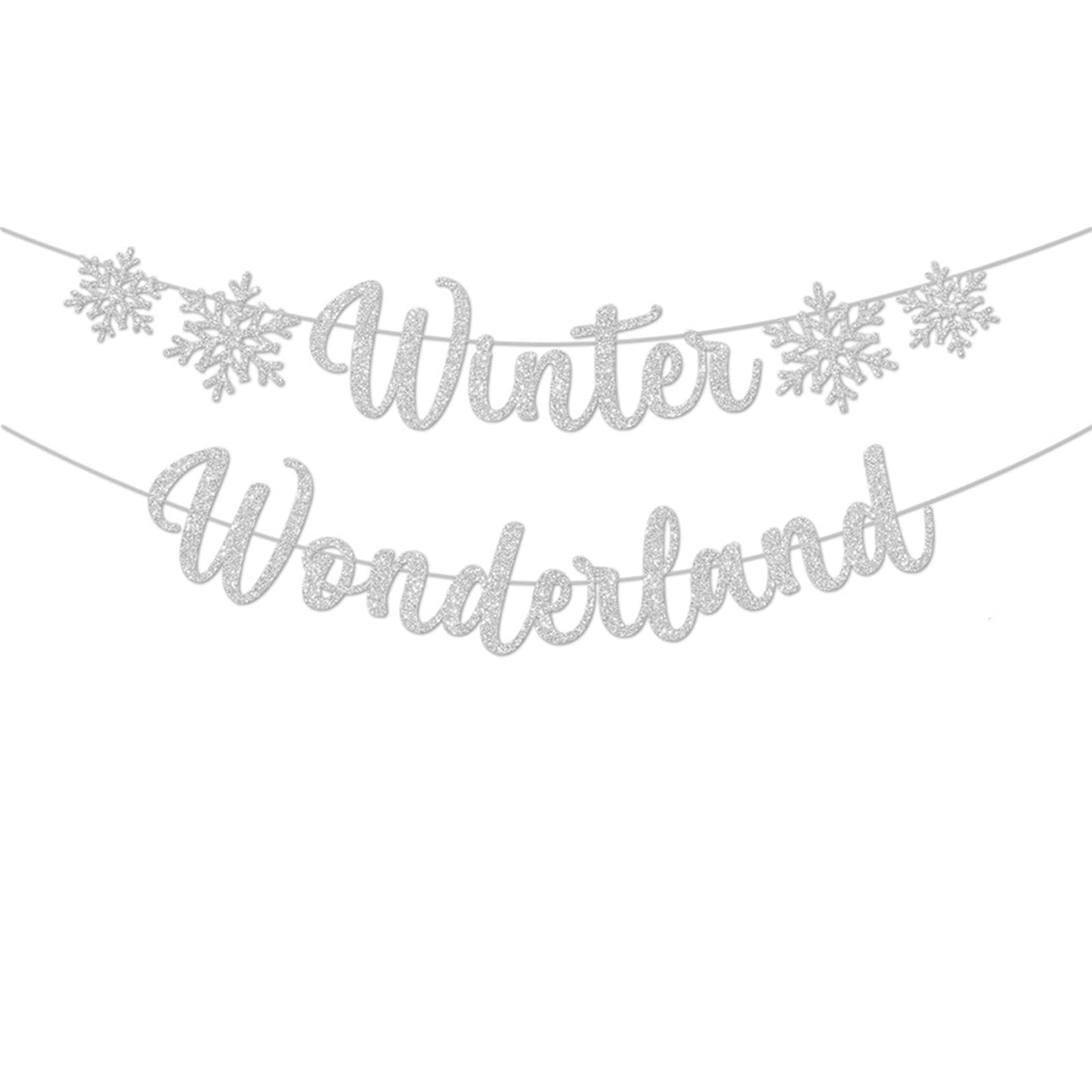3Pcs Winter Wonderland Banners, Glittery Snowflake Banner Christmas Decorations Banners Winter Holiday Garland Photo Props Banner for Party Home Decor (Silver Blue)