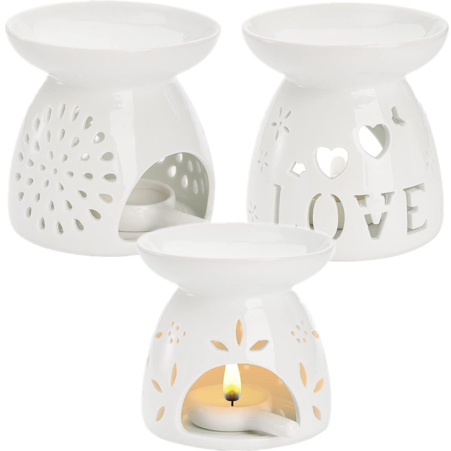 ZOOFOX 3 Pack Ceramic Essential Oil Burner, Tealight Wax Warmer with Candle Spoon, Aromatherapy Essential Tealight Candle Holder for Home Bedroom Decor, Christmas Housewarming Gift