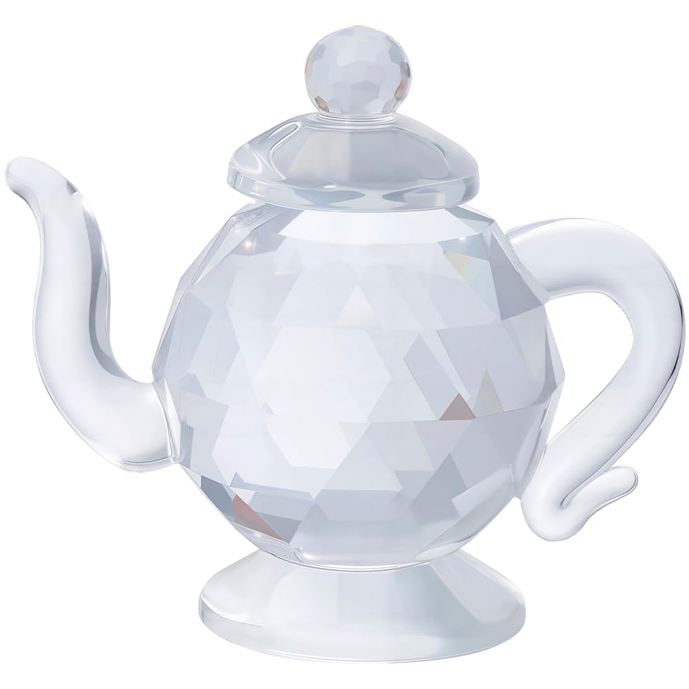 GORGECRAFT 2Pcs Crystal Teapot Figurine Clear Glass Faceted Chinese Tea Pot Display Tabletop Ornament Statue Mini Sculptures for Home Office Dining Table Centerpiece Decorations