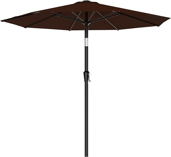 AreShark 9 FT Patio Umbrella for Outdoor, Outdoor Table Umbrella with Push Button Tilt and Crank, Outdoor Patio Umbrellas with 8 Sturdy Ribs for Market, Garden, Pool (Brown)