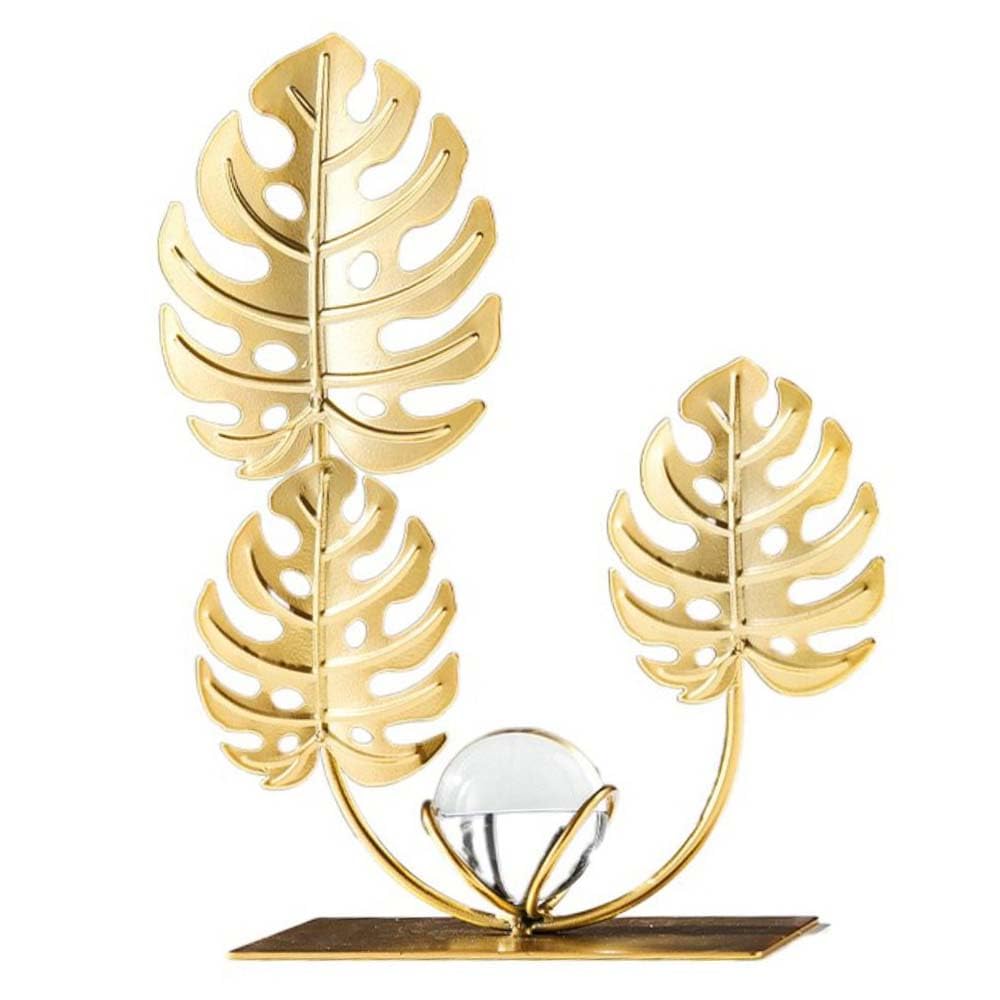 zaoalife Metal Leaf Statue Crystal Ball Ornaments Turtle Leaf Home Decor Metal Leaf Sculpture Office Crafts Bedroom Home Bookshelf Collectibles
