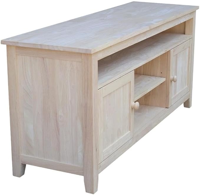 Entertainment TV Stand with 2 Doors Unfinished Solid Parawood 57"W x 18"D x 26"H