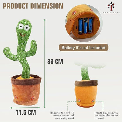 Ava's Toys Talking Cactus Toy with Voice Recording, Repeating, Nursery Songs- Dancing Cactus Sensory Toys for 1 Year Old – Soft Plush Toddler Toy for Boys and Girls – Fun and Interactive Features