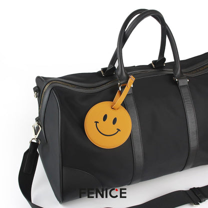 FENICE Vegan PU Leather Smiley Face Name Tag with Belt Buckle Strap Closure for Suitcase Luggage Tavel Bag (Yellow-Smile)