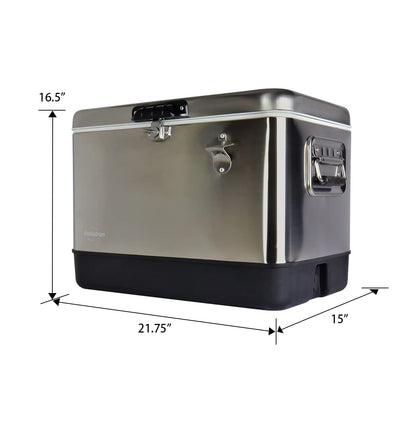 Koolatron Ice Chest Cooler - Portable Ice Bucket with Bottle Opener, Vintage Style, Insulated for Camping, Beach, Picnic, RV, BBQs, Tailgating, Fishing, Stainless Steel 85 Can Ice Box, 51L (54 qt)