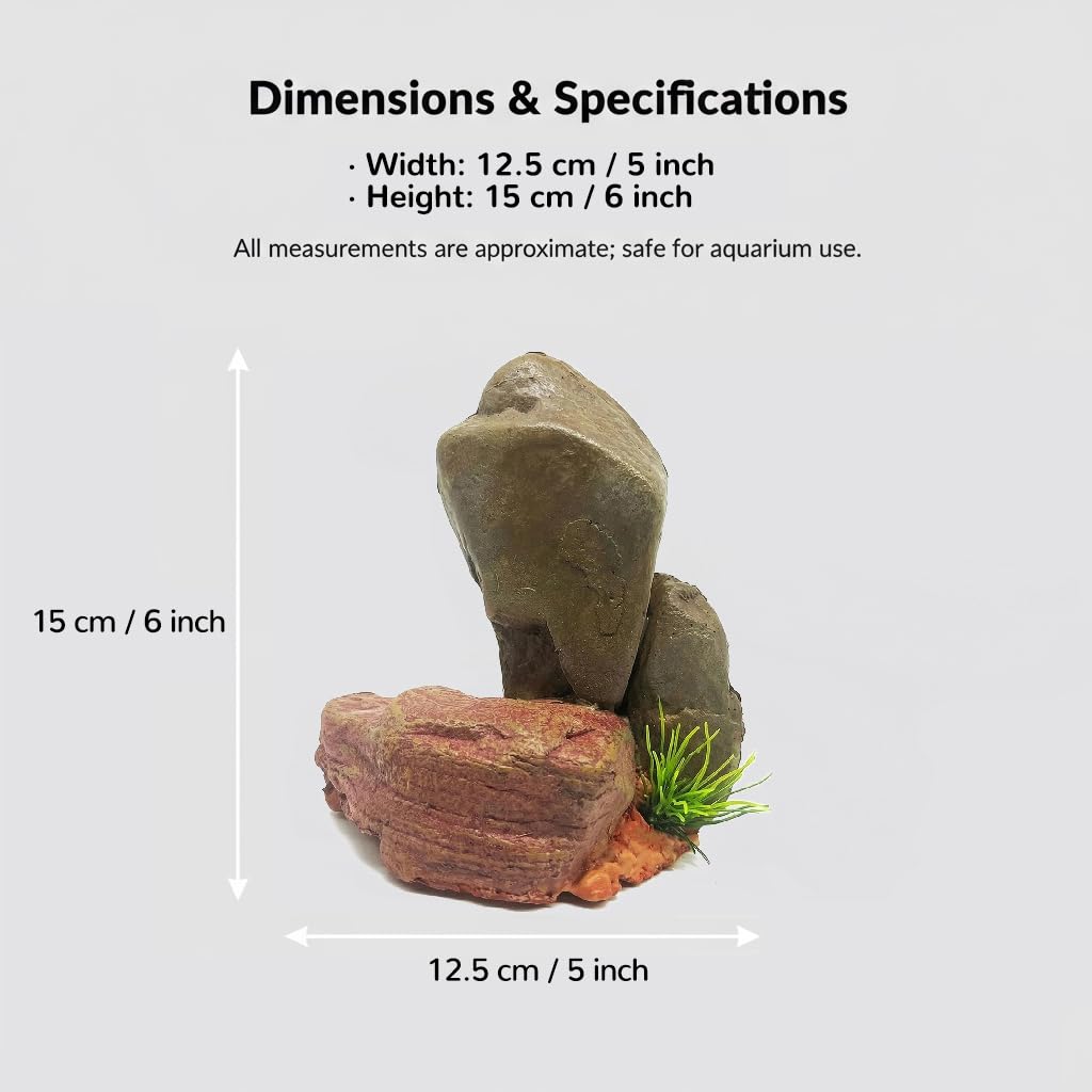 Mipukbay Medium Aquarium Decor Rock, Resin Fish Tank Artificial Stone Ornament for Freshwater/Saltwater, Safe Landscape Hideout for Betta Fish, Goldfish and Aquatic Pets