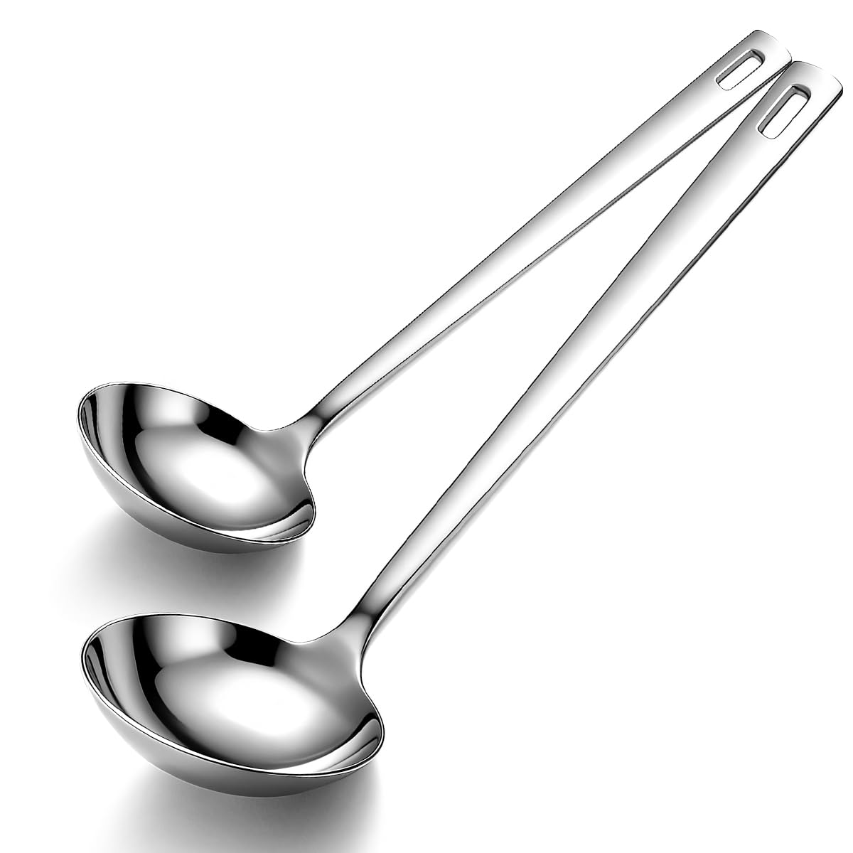 Kyraton 2 Piece Soup Ladle Set, 11.8" Large & 9.6" Small Stainless Steel Ladles, One-Piece Ergonomic Cooking Spoons, Dishwasher Safe Heavy Duty Serving Utensils for Home Kitchen Soup Sauce Noodle