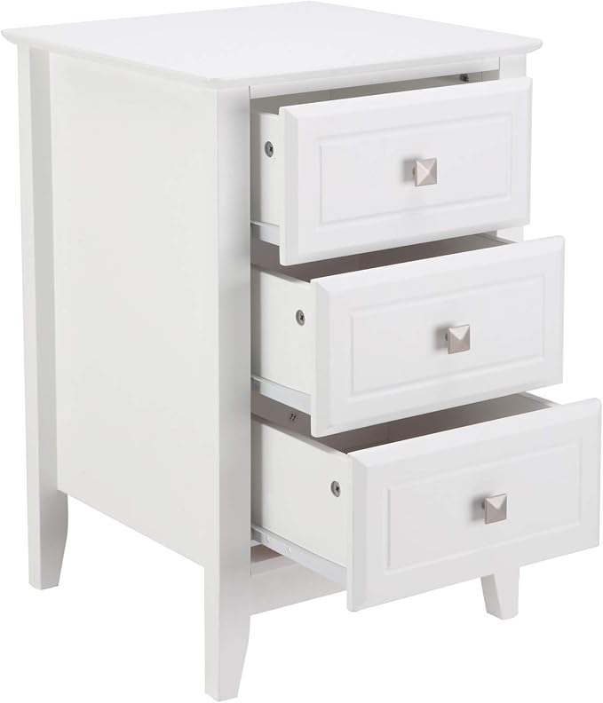Bonnlo White Nightstand with 3 Drawers, Modern Night Stand