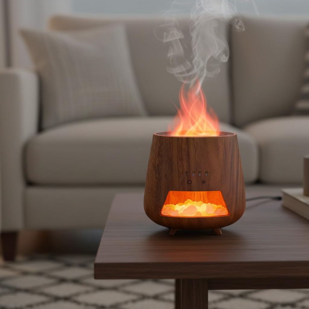 Aromatherapy Diffuser for Home - 200ml Essential Oil Diffuser with Himalayan Pink Salt Rock, Cool Mist Humidifier, Auto Shut-Off, and 9 Colors LED Night Light for Bedroom