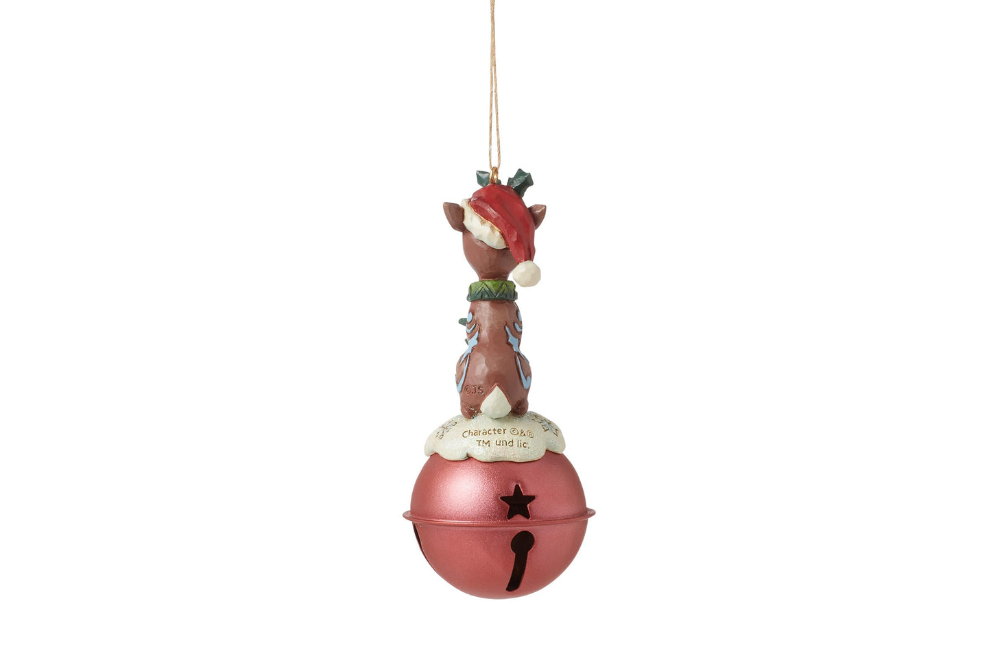 Enesco Rudolph Traditions by Jim Shore Reindeer Standing on Bell Hanging Ornament, 4.37 Inch, Multicolor