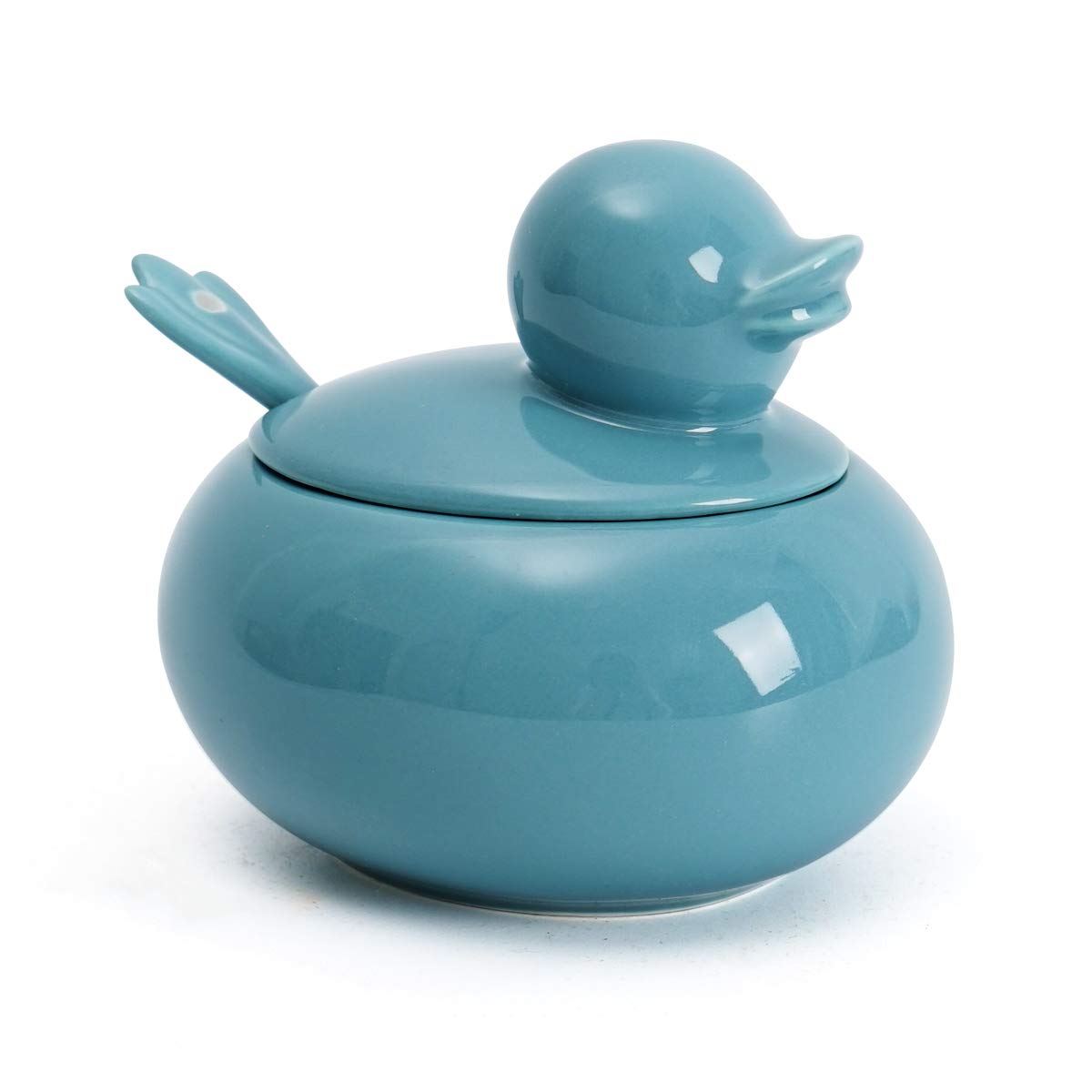 HSOFBLUES Cute Duck-Shaped Ceramic Sugar Bowl with Lid and Spoon - Small Turquoise Sugar Container, Perfect for Coffee Bar, Kitchen, Countertop, Sugar Cubes