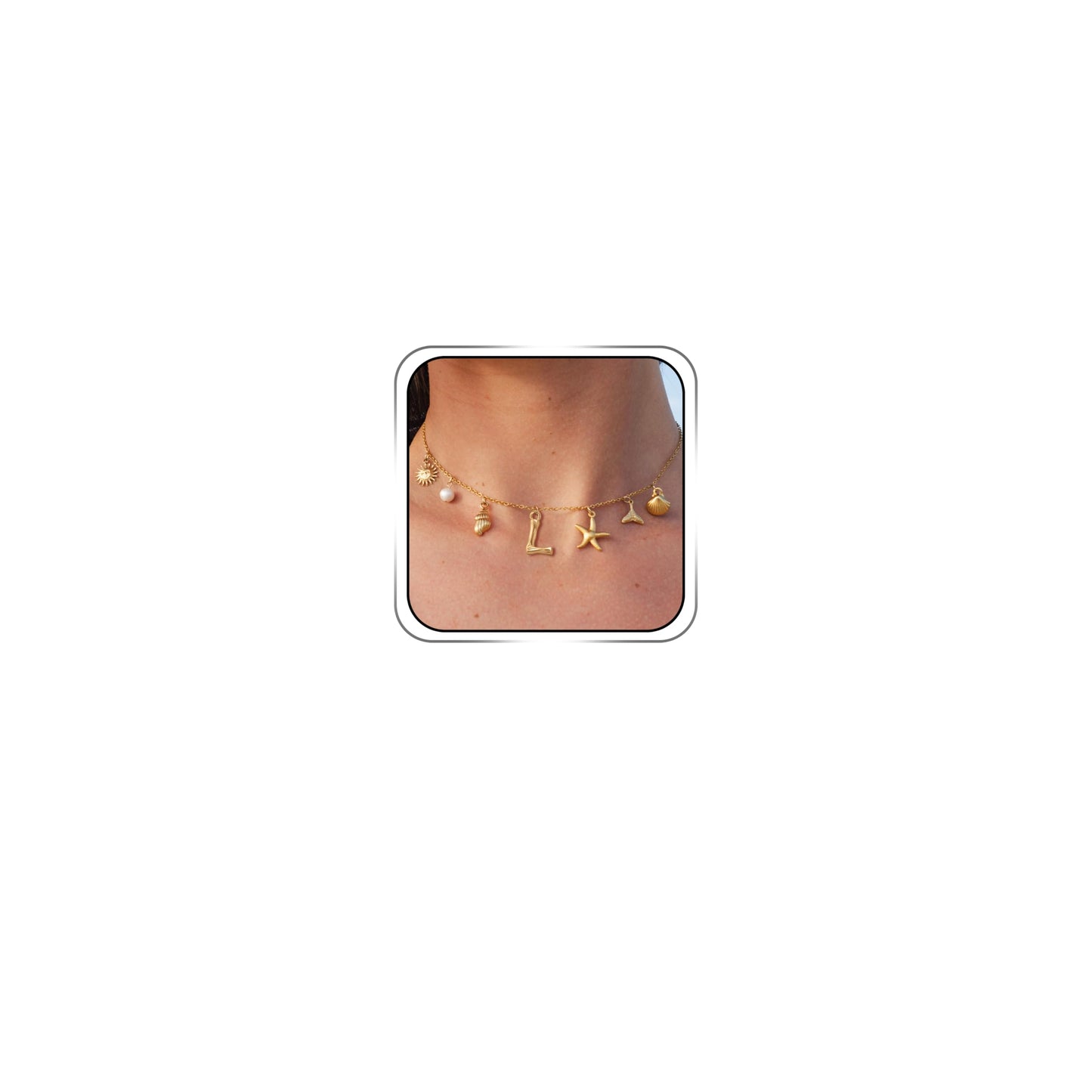 JALZEMPL Initial Charm Necklace For Women Shell Seashell Summer Beach Letter 14K Gold Plated Pendant Starfish Surfer Boho Jewelry Gifts (L)