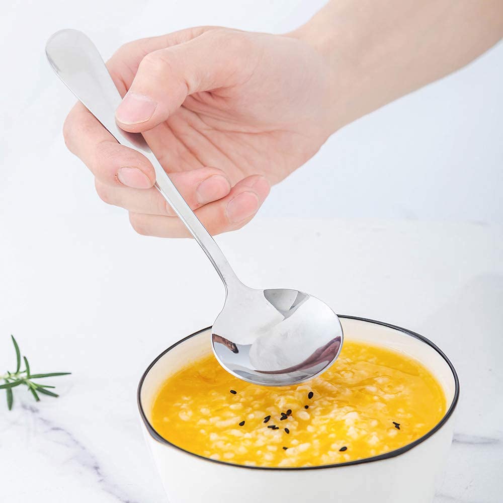 HAPPY KIT Soup Spoons Set 12 Pcs Premium Stainless Steel Round Spoons Heavy-Weight Durable Flatware Set