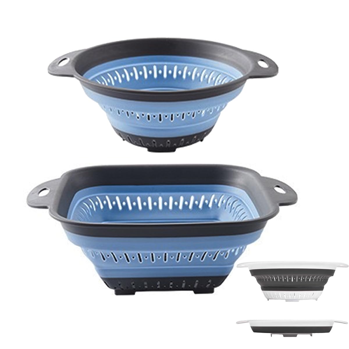 Collapsible Colander and Strainer,Silicone Strainer Colanders & Food Strainers,for Vegetable and Fruit, Kitchen Essentials (2, White, 1.3L+2.5L)
