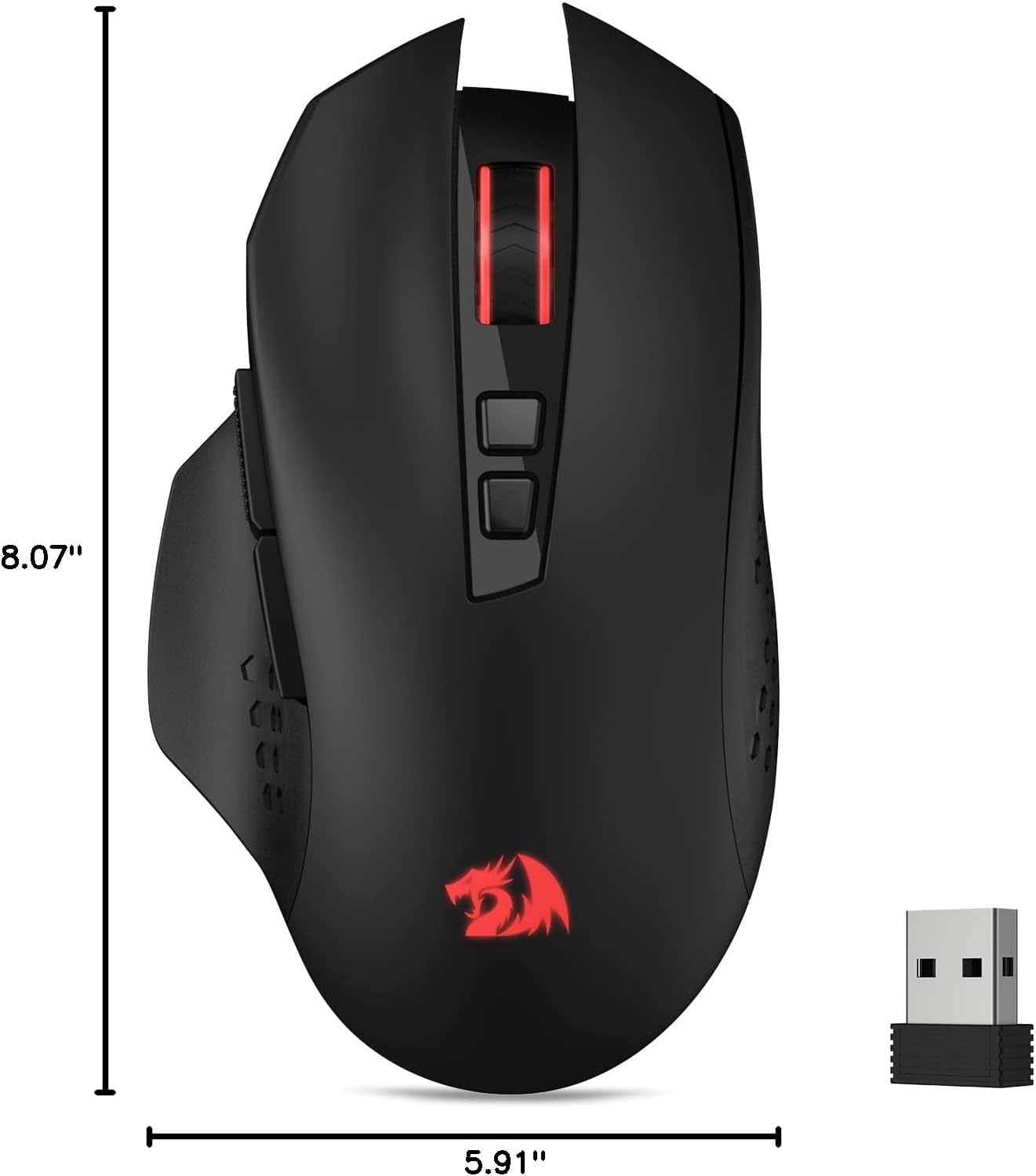 Redragon M656 Gainer Wireless Gaming Mouse, 4000 DPI 2.4Ghz Wireless Mouse w/ 5 DPI Levels, 7 Macro Buttons, Red LED Backlit & Pro Software/Drive Supported, for PC/Mac/Laptop