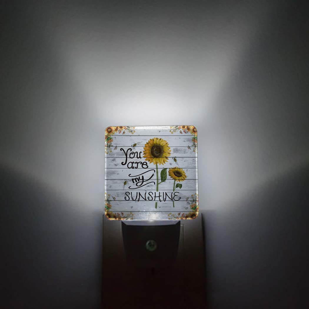 Farm Sunflower Bee Plug-in LED Night Lights Retro Wooden Printed Auto Dusk-to-Dawn Sensor for Bedroom, Bathroom, Kitchen, Nursery,Hallway,Stairs,Wall Home Decor