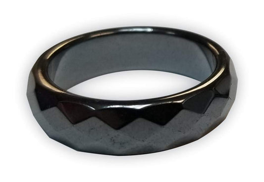 MAGNEHEALTH Hematite Rings - Beveled Magnetic Band Ring for Men and Women, Unisex Black Hematite Magnetic Ring, Absorbs Negative Energy, Anxiety Balance and Root Chakra Jewelry, Size 7