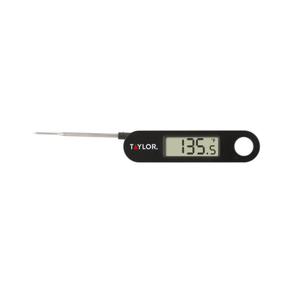 Taylor 1476 Instant Read Digital Meat Food Grill BBQ Cooking Kitchen Thermometer, Tailgating and Grilling Compact Folding Probe, Black