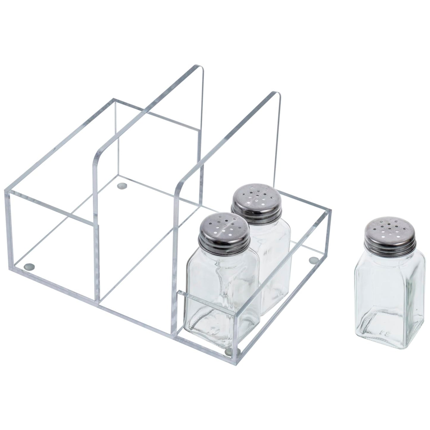 MyGift 2-in-1 Acrylic Napkin Holder with Salt and Pepper Shakers, Metal Vintage Scrollwork Dinner Table Paper Towel Condiment Holder with Rustic Solid Wood Base (Premium Clear Acrylic)