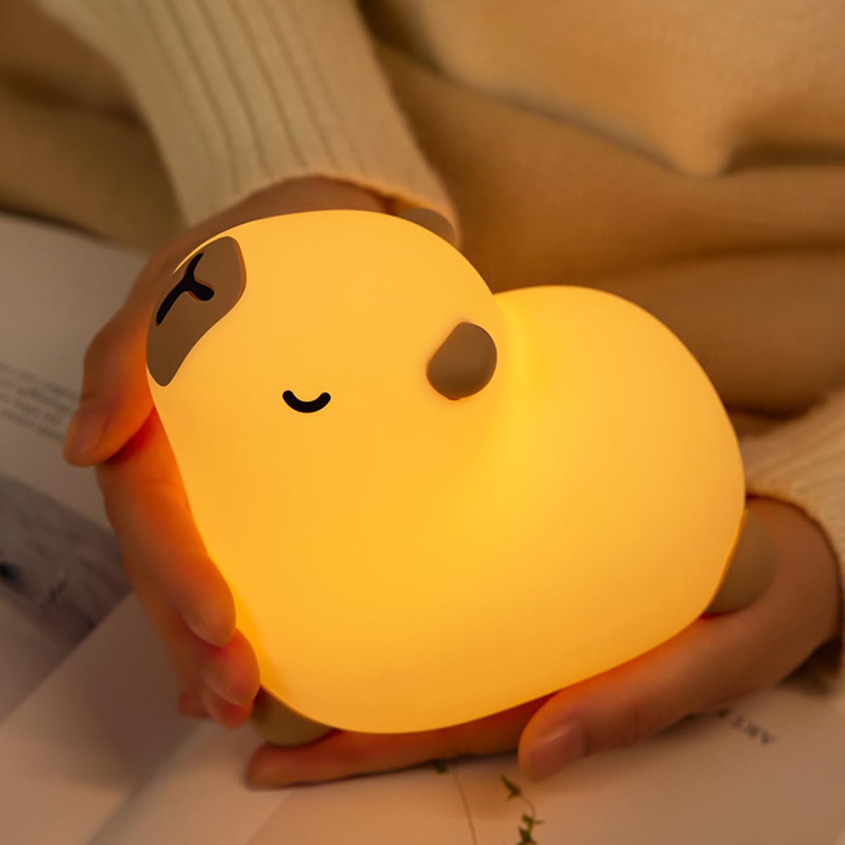 Cute Capybara Night Light, LED Rechargeable Touch Bedside Lamp,Squishy Capybara light Novelty Animal Night Lamp,2 Levels Dimmable,20Min Timer Nursery Nightlight for Kids, Bedroom Baby Boys Girls Gifts