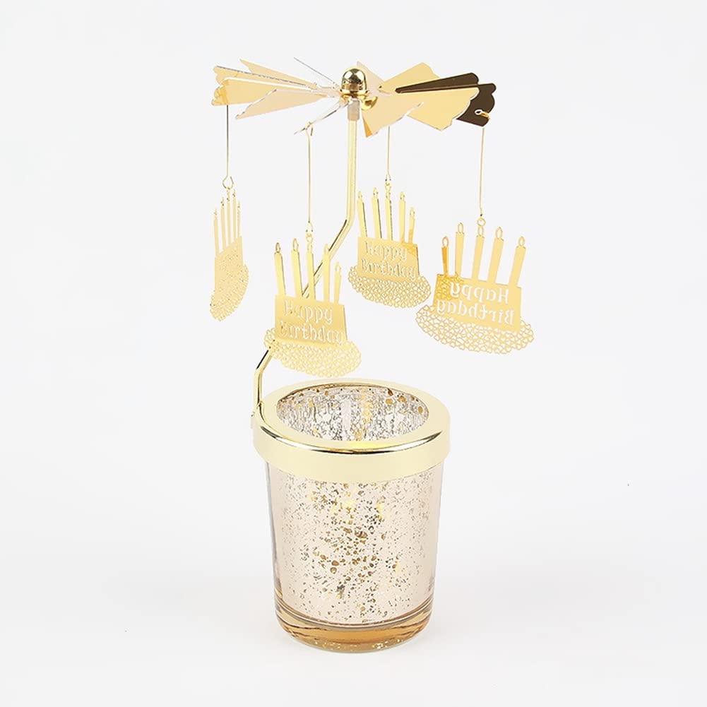 Candle Holders，Rotating Candlestick，Gold Starlight Glass Candle Holder,Restaurant Wedding Christmas Valentine's Day Thanksgiving Wedding Anniversary Birthday Party Table Decoration(Birthday Cake)