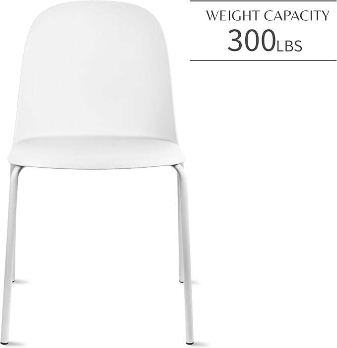 2xhome Modern Stackable Armless Dining Chair | Plastic Shell Seat with Metal Legs | Indoor or Outdoor Use | Home Kitchen Patio (4, White, No Padding)