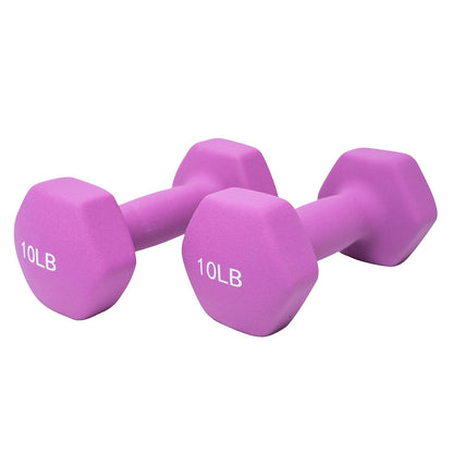 FUXION 10 lb Neoprene Dumbbell Hand Weights, Sets of 2 with Multiple Weight Options, Hexagon Non-Slip Weights for Home Gym Yoga Pilates Workout - purple